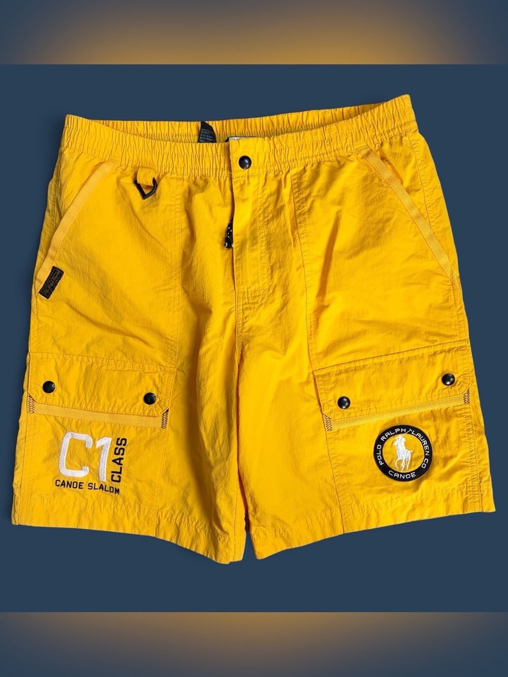 Polo Ralph Lauren Canoe Shorts L Slalom C1 Class Swim Shorts Yellow Cargo Board
